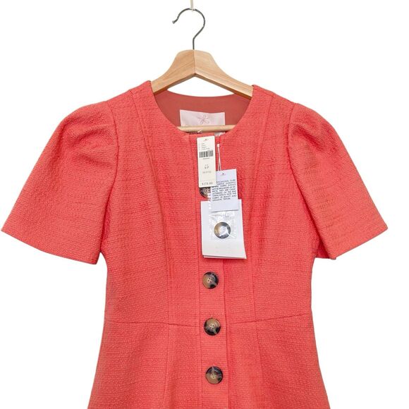 NWT Gal Meets Glam Kathleen Button-Front Mini Dress in Pink Tweed Size 0 - Picture 8 of 16